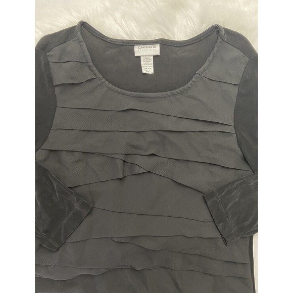 Chico’s Travelers Size 3 XL Layered Black Long Sleeve Slinky Knit Pullover Top - Picture 3 of 4